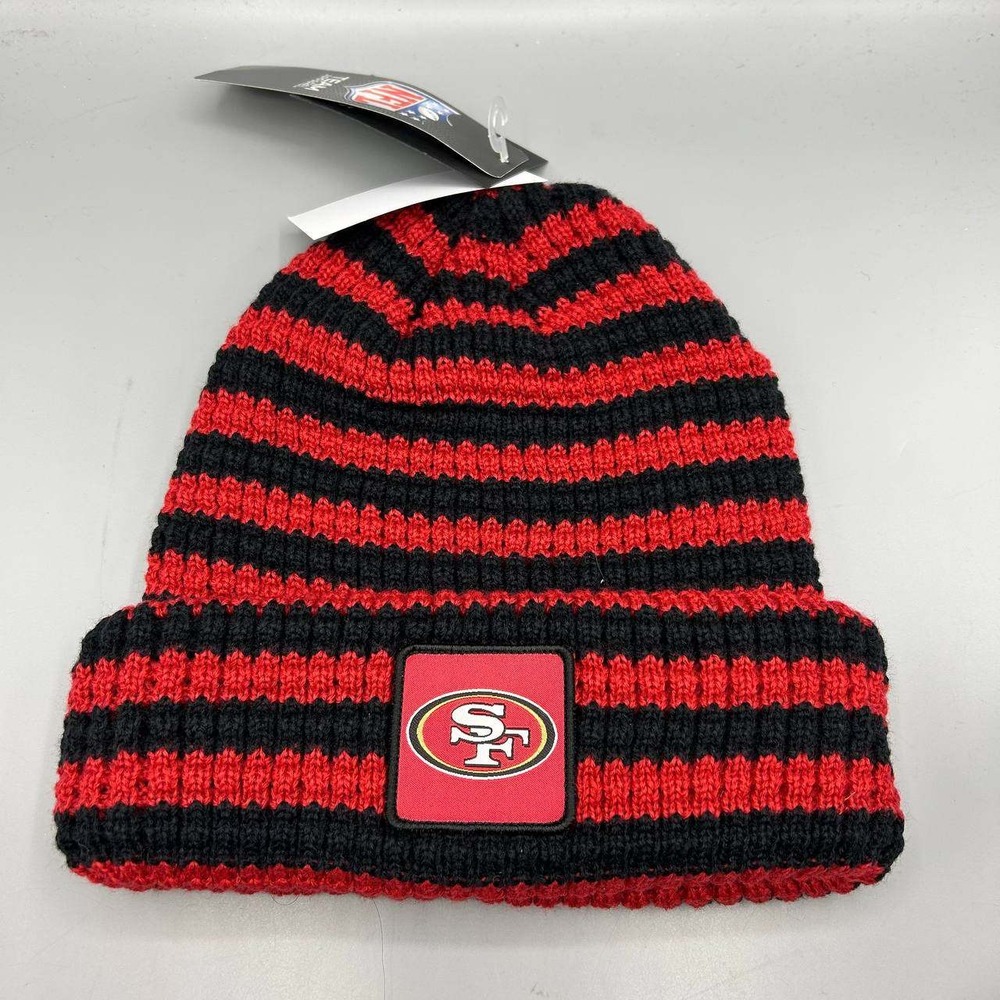San Francisco 49ers NFL Hat Men Red Black Striped Fanatics Cuffed Beanie Cap New